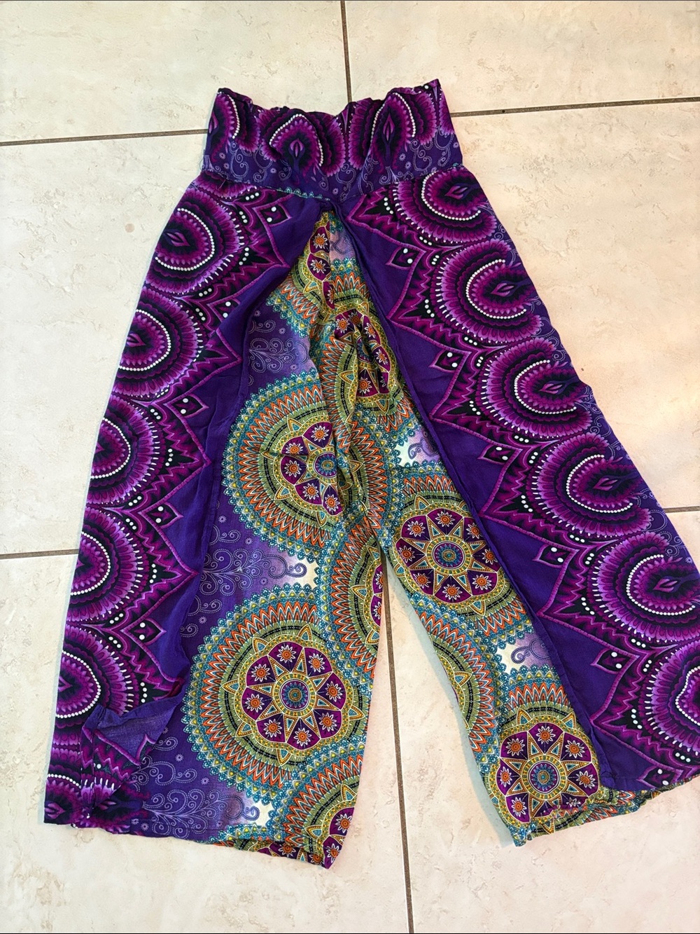 Wide-Leg Printed Palazzo Pants - Purple Boho
